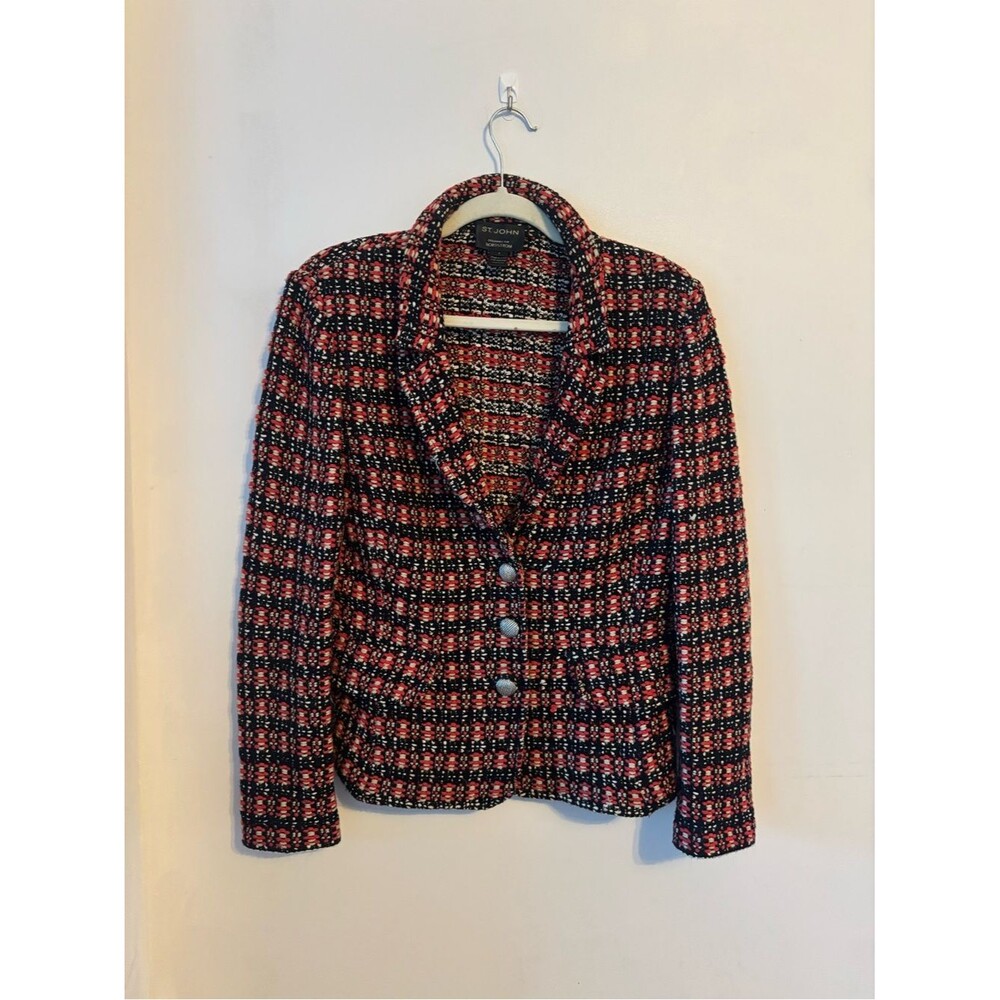 $1395 St. John X Nordstrom 8 Wool Silk Cashmere Blend Pink & Black Tweed Jacket